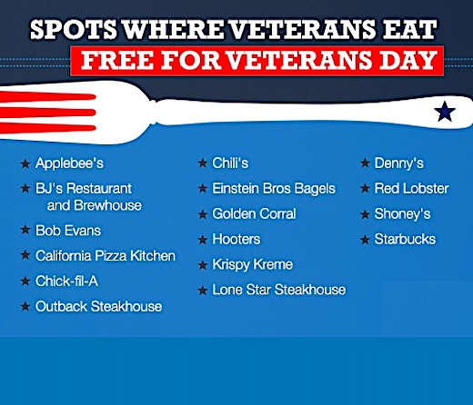 veterans day restaurants free meals