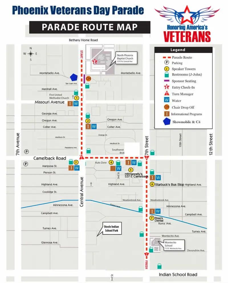 Phoenix Veterans Day Parade 2024 route map